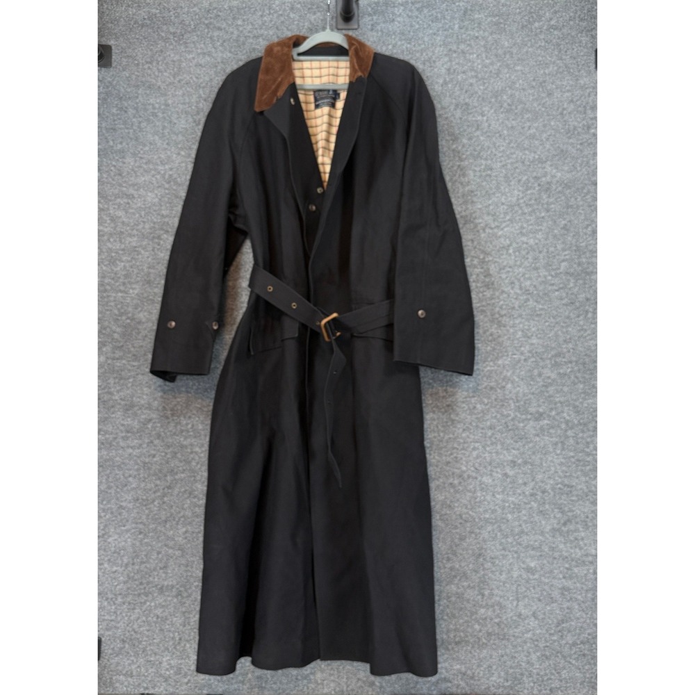 Polo Ralph Lauren Scotland Trench Coat Mens Large Black Corduroy Trim Vintage